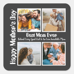 4 FotoCollage Beste Mama je Quadratischer Aufkleber