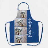 4 FotoCollage - blau mit weißem Skriptnamen Schürze (Vorderseite)