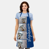 4 FotoCollage - blau mit weißem Skriptnamen Schürze (Getragen)