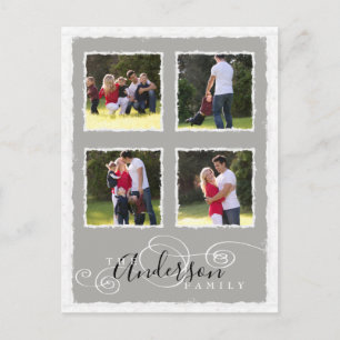 4 Fotocollage Familienname grau hinzufügen Postkarte