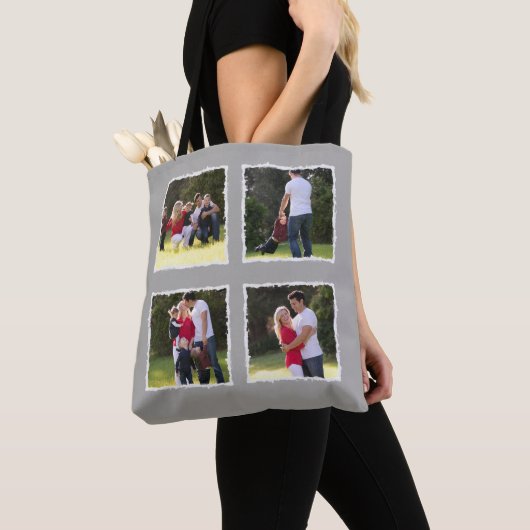 4 Fotocollage Familienname grau hinzufügen Tasche (Von Nahem)