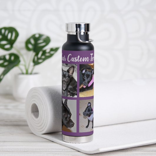 4 FotoCollage | Hund Lila Trinkflasche (Yoga)