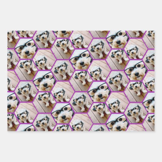 4 FotoCollage in einem trendigen Hexagon-Muster Geschenkpapier Set (Vorderseite 3)