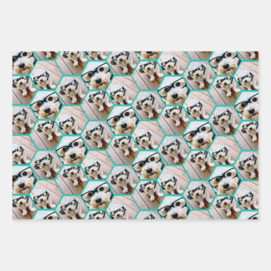 4 FotoCollage in einem trendigen Hexagon-Muster Geschenkpapier Set (Vorderseite 2)