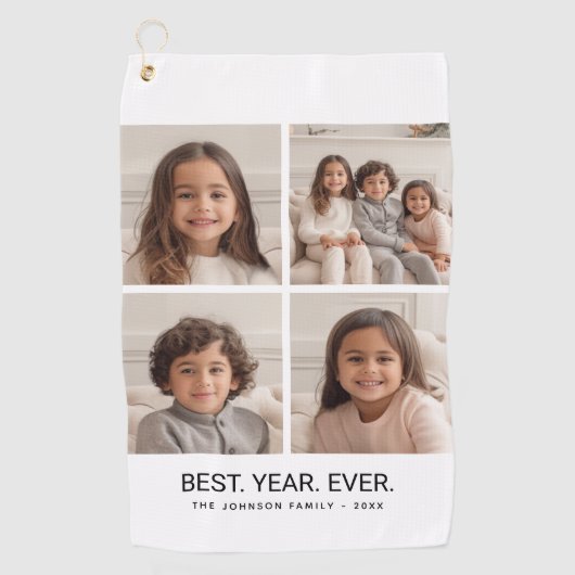 4 FotoCollage Minimalistisch - Bestes Jahr Golfhandtuch (Vorderseite)