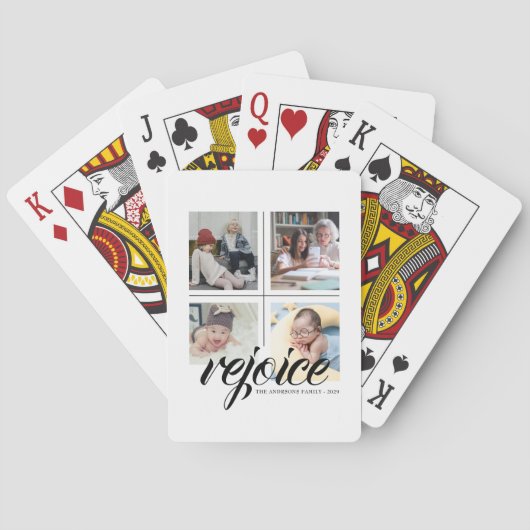 4 FotoCollage Minimalistisch - Freuen Sie sich Sch Spielkarten (Rückseite)