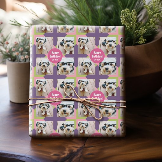 4 FotoCollage mit benutzerdefiniertem Happy Geburt Geschenkpapier