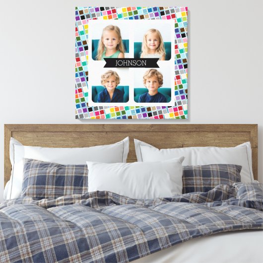 4 FotoCollage mit funky, farbigen quadratischen Mu Leinwanddruck (Insitu (Schlafzimmer))