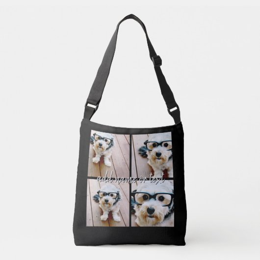 4 FotoCollage mit handgeschriebenem Namen - schwar Tragetaschen Mit Langen Trägern (Vorderseite)