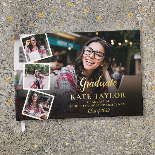 4 FotoCollage Moderne Graduierungsparty Gästebuch