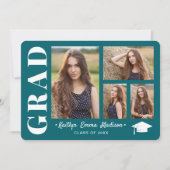 4 FotoCollage Modernes Drehbuch Aquamarin Grad Ankündigung (Vorderseite)