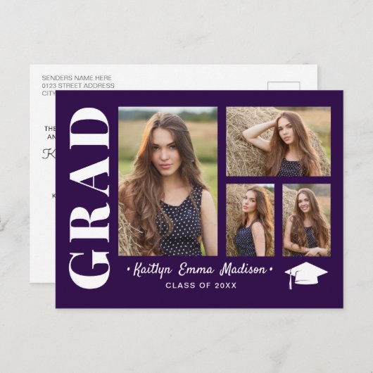 4 FotoCollage Modernes Drehbuch Lila Grad Postkarte (Vorne/Hinten)