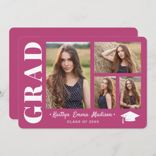 4 FotoCollage Modernes Drehbuch Rosa Grad Ankündigung (Vorne/Hinten)