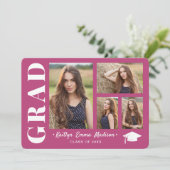 4 FotoCollage Modernes Drehbuch Rosa Grad Ankündigung (Stehend Vorderseite)