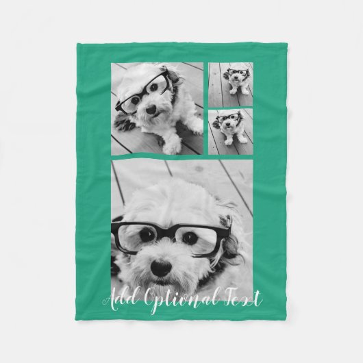 4 FotoCollage Optionaler Text — Farbe bearbeiten Fleecedecke (Vorderseite)