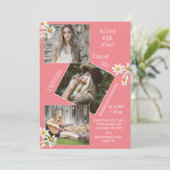 4 FotoCollage Personalisiert rosa Abschluss Ankündigung (Stehend Vorderseite)