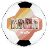4 FotoCollage - Retro Streifen - ungepflegter Name Fußball (Vorderseite)