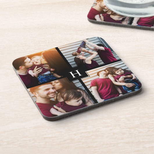 4-FotoCollage und Monogramm Getränkeuntersetzer (Linke Seite)