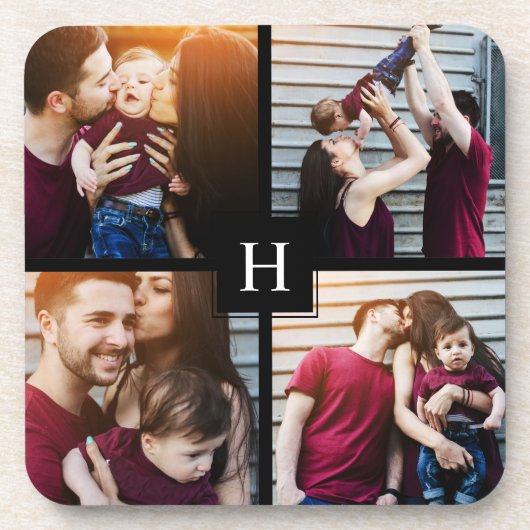 4-FotoCollage und Monogramm Getränkeuntersetzer (Vorderseite)