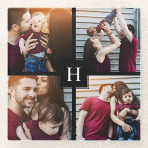 4-FotoCollage und Monogramm Glasuntersetzer