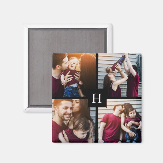 4-FotoCollage und Monogramm Magnet (Vorderseite/Rückseite)