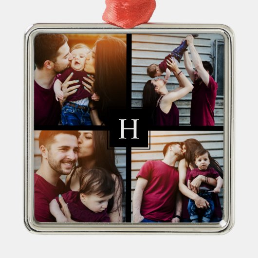 4-FotoCollage und Monogramm Silbernes Ornament (Vorne)