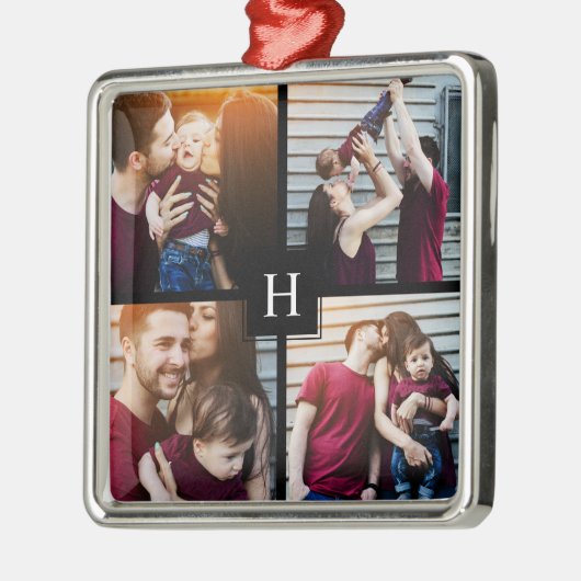 4-FotoCollage und Monogramm Silbernes Ornament (Links)