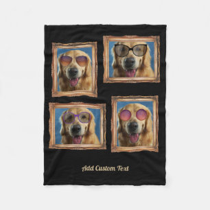 4 Fotoklebstoff Vintage Rahmen Hunde Haustiere Fam Fleecedecke