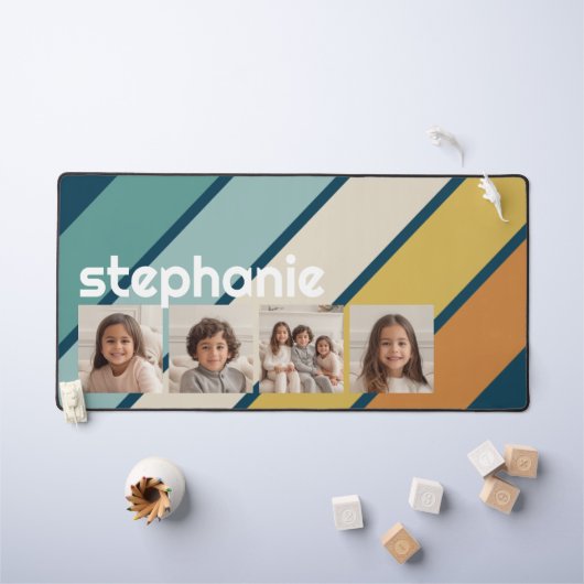 4 Fotomaterial Retro Strip - blau und gold Schreibtischunterlage (Kindertisch)