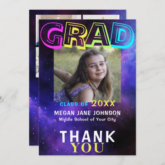 4 Fotos 8. Klasse Graduate Klasse Neon Jahr Dankeskarte (Vorne/Hinten)