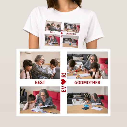 4 Fotos Best Godmutter Ever Herzklosett FotoCollag T-Shirt