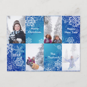 4 Fotos Blaue Schneekulisse - Weihnachtspostkarte Ankündigungspostkarte