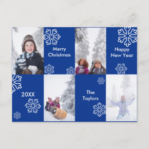 4 Fotos blauer Hintergrund - Weihnachts-Postkarte Ankündigungspostkarte