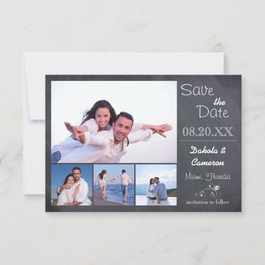 4 Fotos Collage Chalkboard - 3x5 Save the Date (Vorderseite)