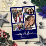 4 Fotos Collage Elegant Merry Christmas Blue Postkarte<br><div class="desc">4 Fotos Collage Elegant Merry Christmas Blue Postcard</div>