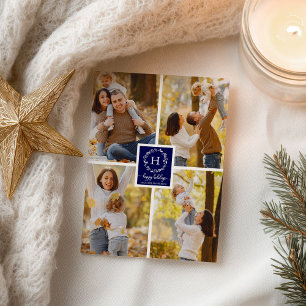 4 Fotos Collage Frohe Weihnachten Christmas Blau Postkarte