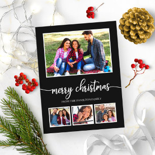4 Fotos Collage Frohe Weihnachten Modern Schwarz Postkarte