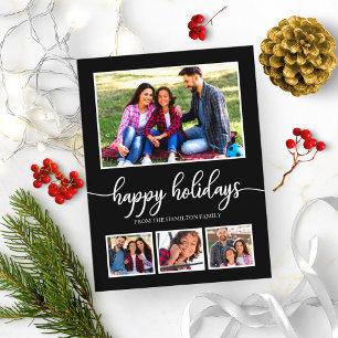 4 Fotos Collage Frohe Weihnachten Modern Schwarz Postkarte
