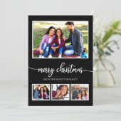 4 Fotos Collage Frohe Weihnachten Moderne Schwarz Einladung (Stehend Vorderseite)