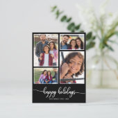 4 Fotos Collage Happy Holidays Modernes Black Postkarte (Stehend Vorderseite)