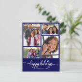 4 Fotos Collage Happy Holidays Modernes Navy Blue Postkarte (Stehend Vorderseite)
