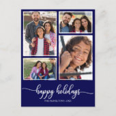 4 Fotos Collage Happy Holidays Modernes Navy Blue Postkarte (Vorderseite)