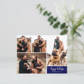4 Fotos Collage Happy Holidays Modernes Navy Blue Postkarte (Stehend Vorderseite)
