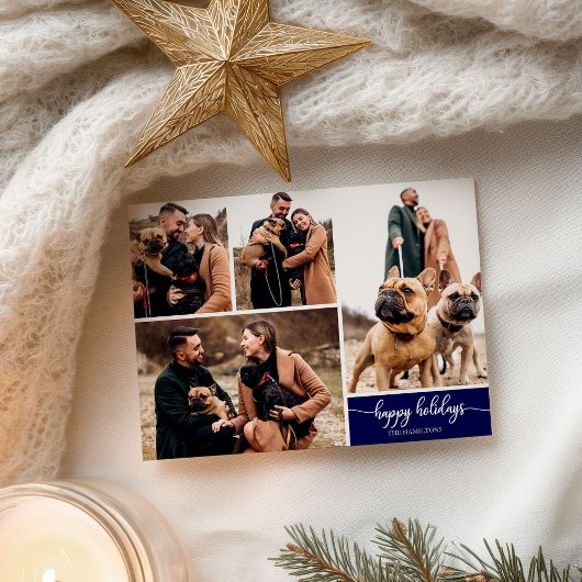4 Fotos Collage Happy Holidays Modernes Navy Blue Postkarte