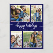 4 Fotos Collage Happy Holidays Modernes Navy Blue Postkarte (Vorderseite)