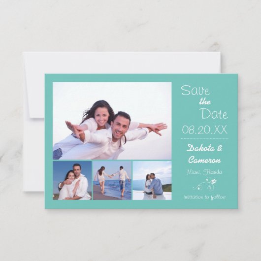 4 Fotos Collage Light Blue - 3x5 Save the Date (Vorderseite)