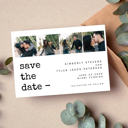 4 Fotos Collage moderne Typografie Hochzeit Save The Date
