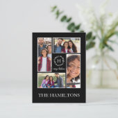 4 Fotos Collage Monogram Frohe Weihnachts Schwarz Postkarte (Stehend Vorderseite)