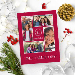 4 Fotos Collage Monogram Frohe Weihnachtsfeiertage Postkarte