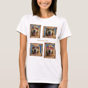 4 Fotos Collage Vintage Rahmen Hunde Haustiere Fam T-Shirt